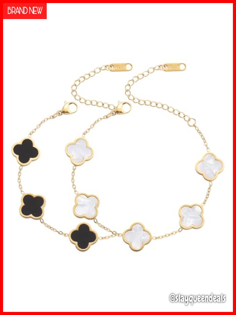 18k Gold Plated Clover Link Bracelet Stainless Steel Lobster Claw